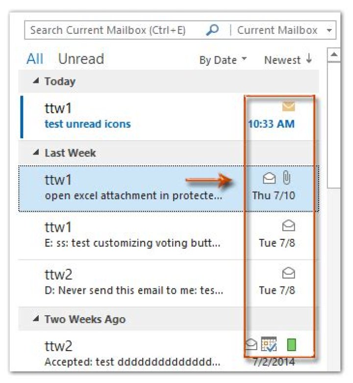 Outlook unread status